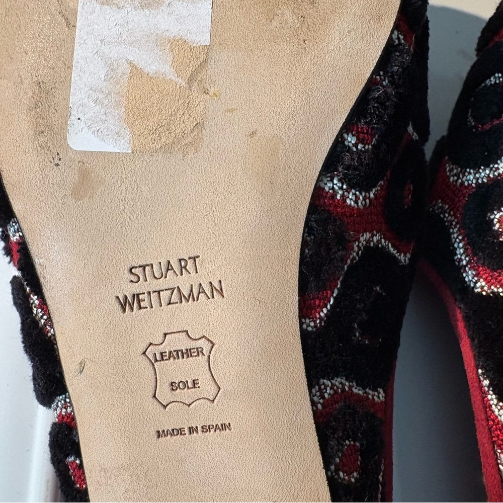 Stuart Weitzman Mulearky Red/Black Embroidery Slip-on Vamp Mules Flats - Picture 8 of 8